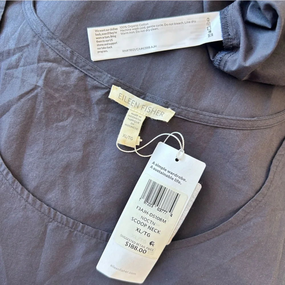 Eileen Fisher NWT Tiered Organic Cotton Midi Dress XL Sleeveless Blue Cotton - Picture 5 of 6